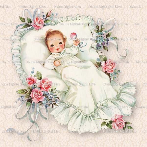 Baby Roses Christening Gown Baptism Pink Ivory | Light Skin Tone | Transparent Clipart Instant Download
