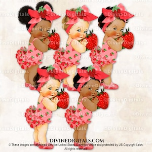 Strawberry Theme Red & Pink Big Bow Rhinestone Shoes | Baby Girl 3 Skin Tones | Clipart Instant Download