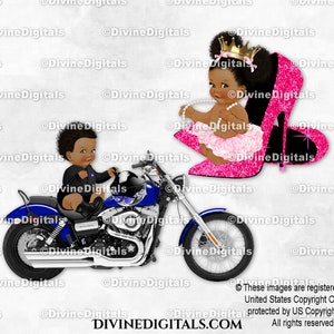 Wheels Heels Bleu royal Rose vif Assis moto à talons hauts | Foncé Bébé Garçon Fille | Sexe révélateur des jumeaux | Clipart à téléchargement immédiat