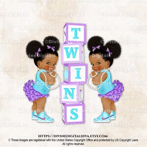 Baskets mauves et turquoises Baby Blocks pour filles Twins TWINS | Bouffées de tons foncés | Révéler le genre | Clipart à téléchargement immédiat