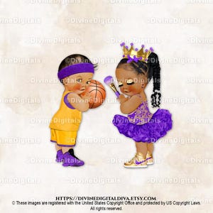 Makeup or Layup Purple Yellow Gold Crown Sneakers Tutu Lashes Brush | Baby Boy Girl Medium Tone | Gender Reveal | Clipart Instant Download