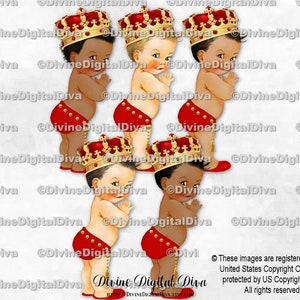 Cinto cravejado de ouro vermelho pequeno príncipe coroa ornamentada | Bebé 3 tons de pele | Download instantâneo de clipart