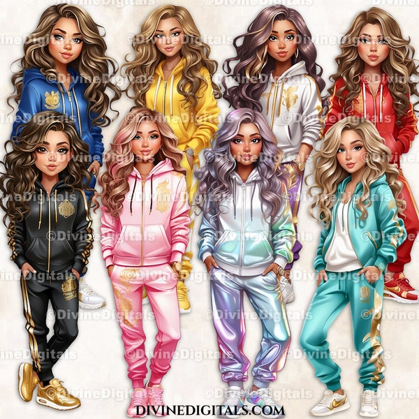 Teen Girl Clipart Girl Jogger Sneakers Purple Red Turquoise Pink Yellow Black Royal Blue Iridescent Clipart Instant Download PNG CU