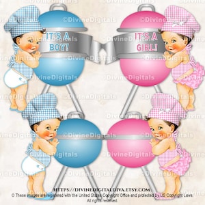 Little Chefs roze blauw witte geruite petje schort BBQ BabyQ Gender Reveal Grill | Lichte kleur babyjongen | Clipart direct downloaden