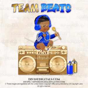 El equipo Beats Royal Blue Gold para camisetas y más / Trenzas de tono oscuro para bebés varones / Afroamericanos / Revelación de género / Descarga instantánea