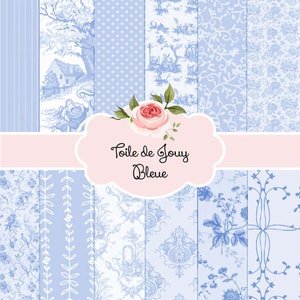 Franse Toile de Jouy Bleue et Blanc Blauw Wit | Achtergronden digitaal papierpakket | Direct downloaden