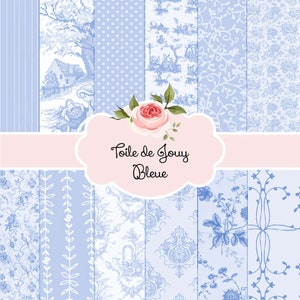 French Toile de Jouy Bleue et Blanc Blue White | Backgrounds Digital Paper Pack | Instant Download