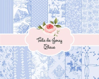French Toile de Jouy Bleue et Blanc Blue White | Backgrounds Digital Paper Pack | Instant Download