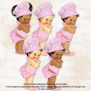 Little Chef Pink White Gingham Check Hat Apron BBQ BabyQ Grilling Baby Girl Digital Clipart Images