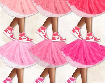 Sneaker Ball The Pinks Legs Dress Tutu Fashion Party DARK Skin Tone | Transparent Clipart Digital Images PNG Instant Download