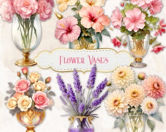 10 Floral Bouquet Clipart Flowers PNG Roses Geraniums Lavender Dahlia Hibiscus & More | Floral Digital Clipart Images Instant Download CU