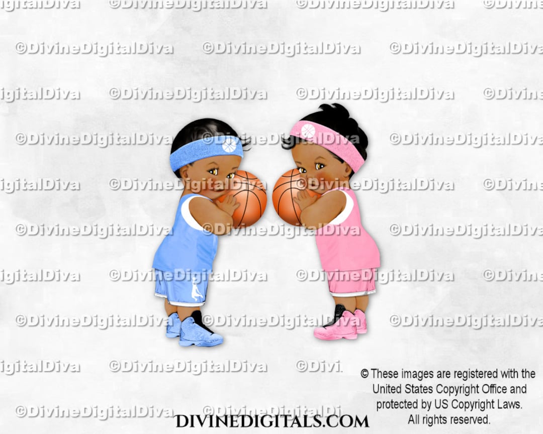 Basketball Player Pink Blue Sneakers Sweatband Baby Boy Girl Dark Tone
