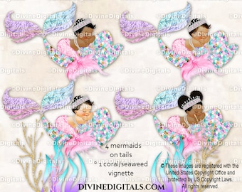 Clipart Sirènes endormies sur des queues rose lavande