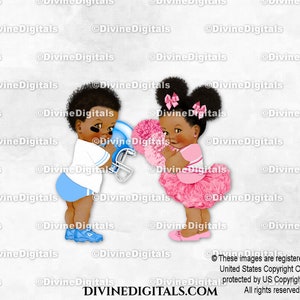 Pompones de tutú azul claro y rosa de animadora de fútbol americano / Pompones de niño y niña en tonos oscuros / Revelación de género de gemelos / Clipart de descarga instantánea