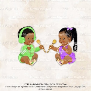Fone de ouvido DJ com microfone dourado e tênis verde-maçã lilás | Tranças escuras para meninos e meninas | Revelação do sexo do bebê | Download instantâneo de clipart