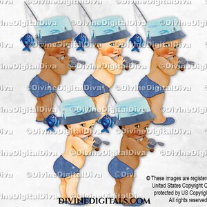Canne à chapeau de pêcheur Petit Prince Bleu | 3 tons chair pour bébé garçon | Clipart à téléchargement immédiat
