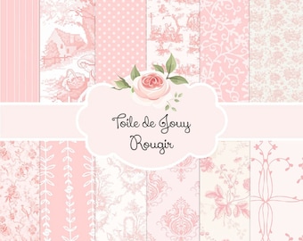 French Toile de Jouy Rougir et Ivoire Blush Pink Ivory | Backgrounds Digital Paper Pack | Instant Download