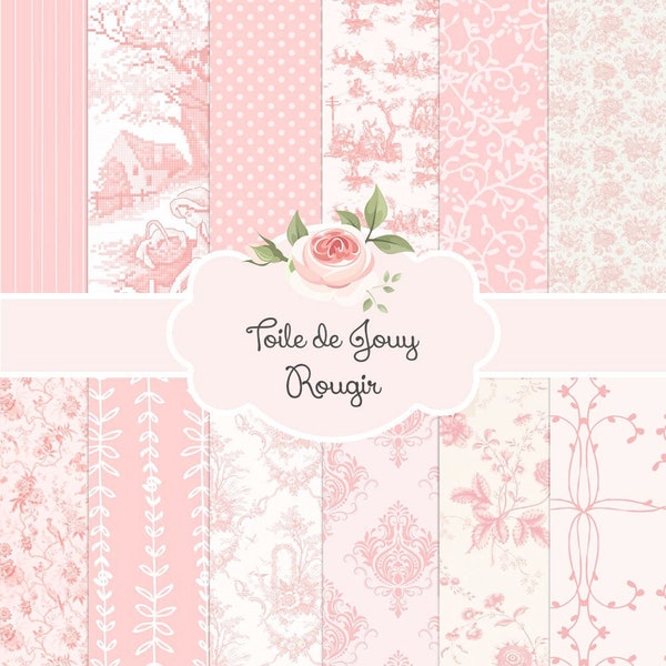 French Toile de Jouy Rougir et Ivoire Blush Pink Ivory | Backgrounds Digital Paper Pack | Instant Download