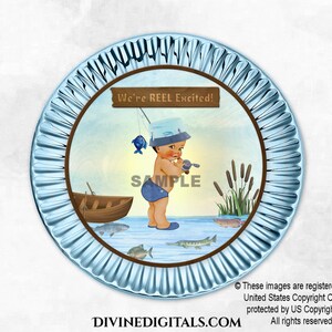 Ladegerät Kreis Platte Einfügen Dekoration Angeln Thema Printable Chip Taschen Blau Braun | MITTLERER Ton-Baby-Junge | Digitaler Sofort Download