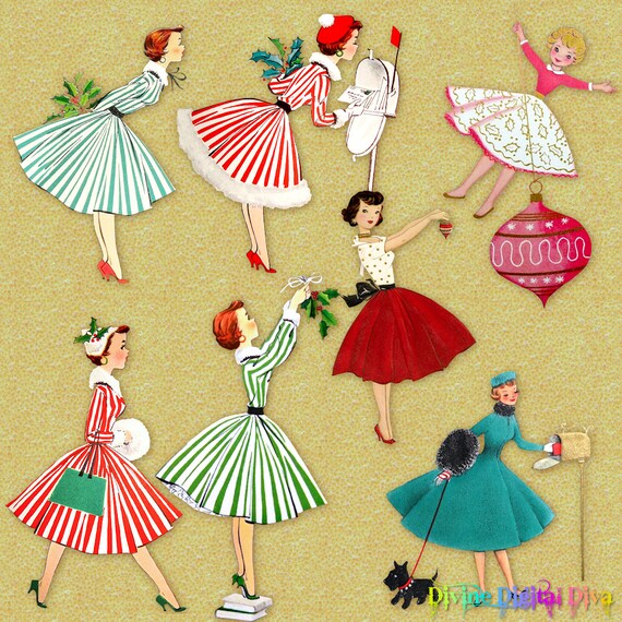 1950s Retro Christmas Housewives Vintage Holiday Ladies Etsy