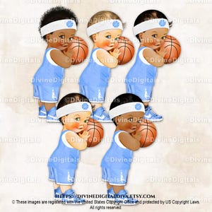 Kleiner Prinz Basketball Baby Blau & Weiße Turnschuhe | Baby Boy 3 Hauttöne | Clipart Sofort Download