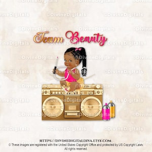 Team Beauty rosa acceso e oro per magliette e altro / Trecce tono neonata / Afroamericane / Rivelazione del sesso / Download immediato