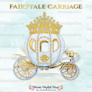 Blaue Prinz Cinderella Kutsche Kutsche Hellblau Gold Diamant Krone Tiara | Clipart Sofort Download