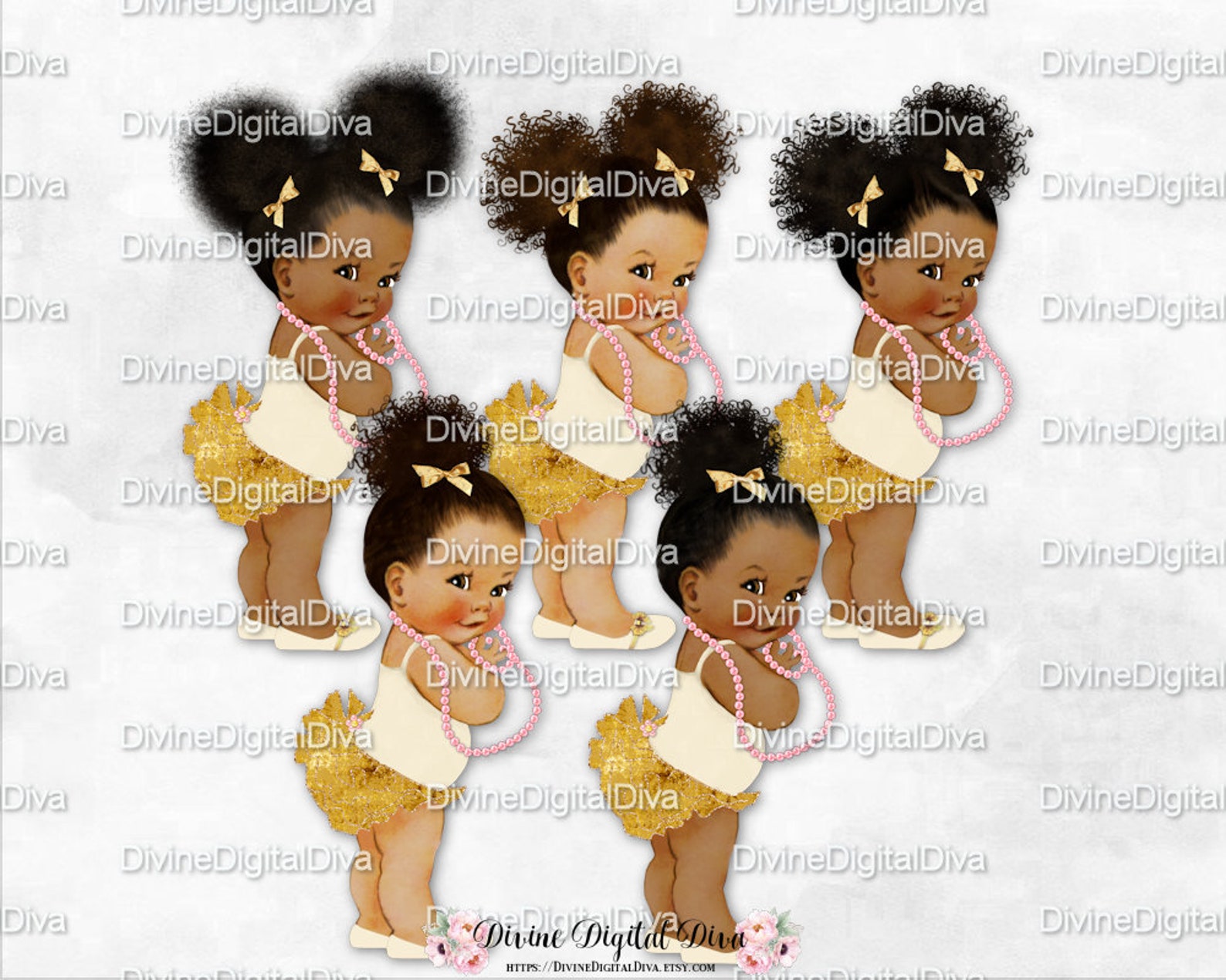 ruffle pants ivory pink & gold ballet flats shoe pink pearls | vintage baby girl babies of color | clipart instant download