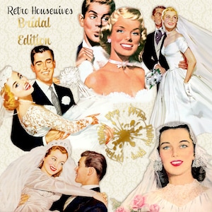 Edición de novias y amas de casa retro / Novias de boda / Mujeres vintage / Estilo moderno de mediados de siglo / Clipart de descarga instantánea
