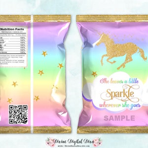 Printable Chip Bags | Unicorn Magical Rainbow Gold Glitter | Digital Instant Download