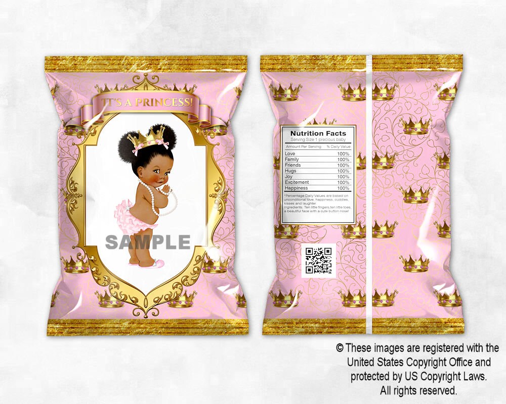 Printable Chip Bags Princess Pink & Gold Baby Girl Dark Tone - Etsy
