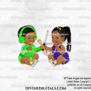 Beauty Beats Gold Chain DJ Headset Mic Lime Green Purple | Baby Boy Girl Dark Tone Braids | Gender Reveal | Clipart Instant Download