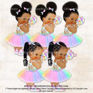 Candy Girl Pastel Rainbow Dress Sneakers Lollipop Baby Girl Babies of Color Clipart