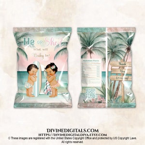 Beach Baby Tropical Chip Tasche Gender Reveal Aloha Luau Hawaii Insel Hawaii Pool-Party-Thema | Mittlere Ton-Baby-Jungen-Mädchen | Digitaler Sofort Download