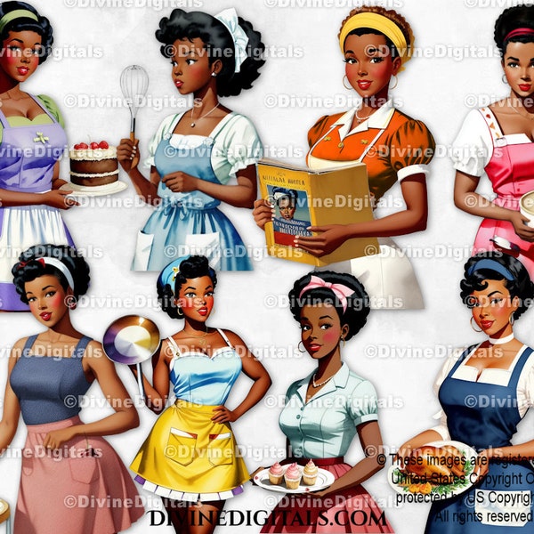 Retro Housewives 1950's Cooking & Baking Edition | Ladies of Color African American Women | Clipart Digital Images Instant Download
