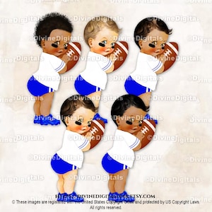 Little Prince Voetballer Koningsblauwe en witte balsporten touchdowns | Babyjongen 3 huidskleuren | Clipart direct downloaden
