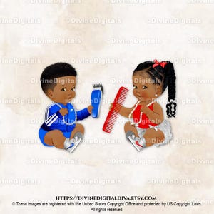 Tresses ou fondus styliste tondeuses barbier peigne bleu royal rouge et argent baskets bébé garçon fille ton foncé sexe révèlent des jumeaux téléchargement immédiat