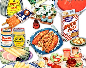 Retro Food Vintage 50s Meals Products Cooking Pantry Groceries Clipart