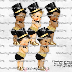 Piccolo Principe Cappello a Cilindro Papillon Fascia Nero e Oro Omino Gentiluomo / Neonato 3 Tonalità di Pelle / Clipart Download Istantaneo