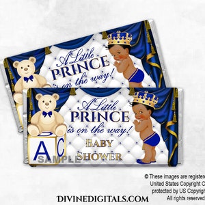 Candy Bar Wrappers Full Size  Little Prince Royal Blue & Gold Bear Block Curtains | Baby Boy Dark Tone | Digital Instant Download