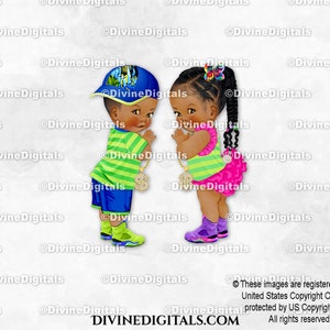 Prince Princesse - Baskets Cap Hat bleu royal vert frais et fuchsias, chaîne dorée | Décoloration des tresses foncées pour bébé garçon fille | Clipart à téléchargement immédiat