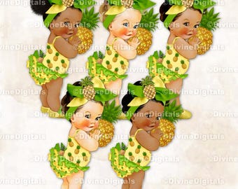 Ananas thema groen geel grote strik babymeisje Clipart
