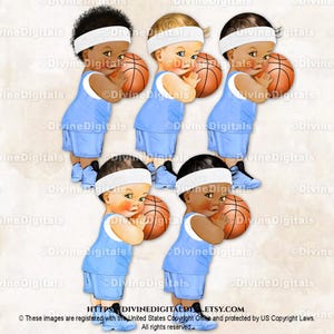 Baskets bleues claires et blanches de joueur de basket-ball | 3 tons chair, bébé garçon | Clipart à téléchargement immédiat