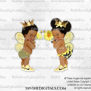 Queen Bee Prince Yellow Black Sneaker | Baby Boy Girl Dark Tone African American | Gender Reveal Baby Shower | Clipart Instant Download