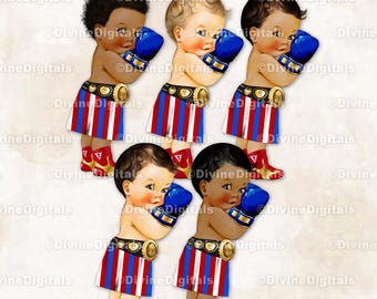 ボクサー、ボクシングチャンピオン、赤、白、青のショーツとグローブ、金のチャンピオンベルト、男の子のクリップアート