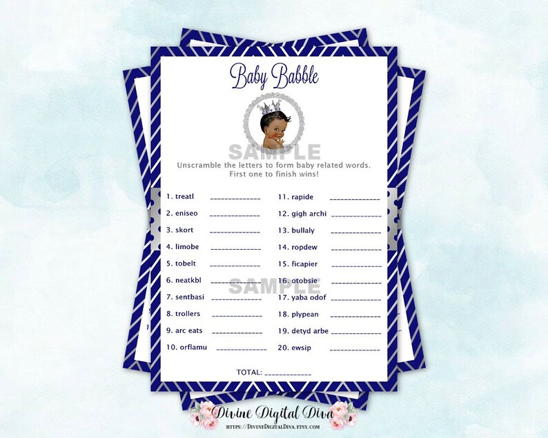 Baby Babble Word Scramble Baby Shower Game Royal Blue Etsy