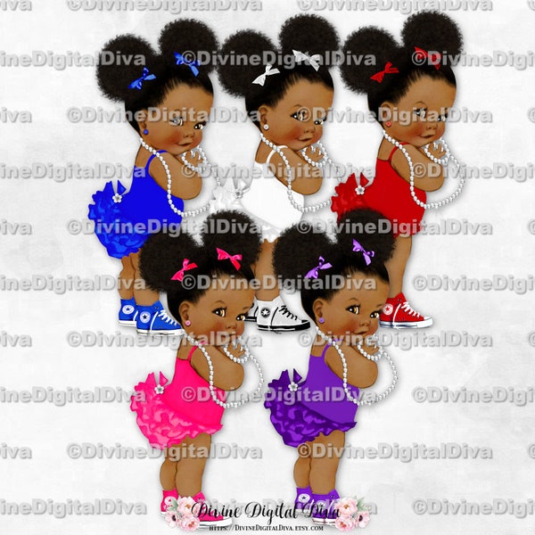 Rüschen Hose Hot Pink Rot Lila Royal Blau | Baby Mädchen African American Puffs Pferdeschwänze | Clipart Sofort Download