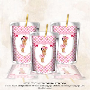 Printable Capri Sun Labels Strawberry Theme Pink Gingham Baby Girl Medium Tone