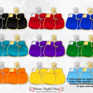 Guantes de boxeo azul real rojo verde azulado morado verde negro naranja amarillo azul claro plata dorado / Clipart Descarga instantánea