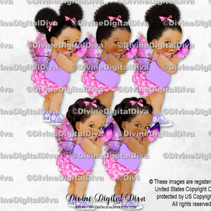 Farfalla Principessa Rosa Lavanda Ali Viola Sneakers / Bambina Neonati di Colore Afroamericano Etnico / Clipart Download Istantaneo